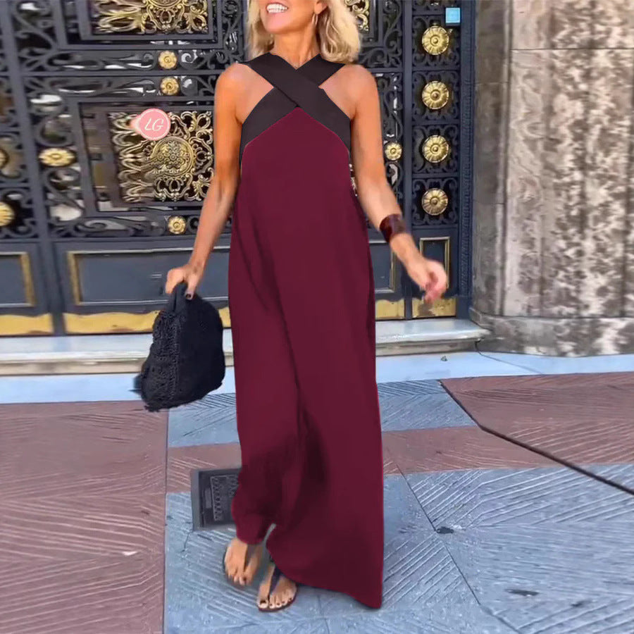Damen Langes Maxikleid mit Cross-Over-Trägern und elegantem Schnitt R&B
