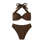 Damen Bandeau-Bikini mit dekorativem Knoten und hoher Taille R&B