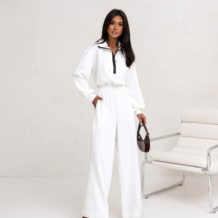 Damen Modischer Jumpsuit mit Stehkragen und Reißverschluss R&B