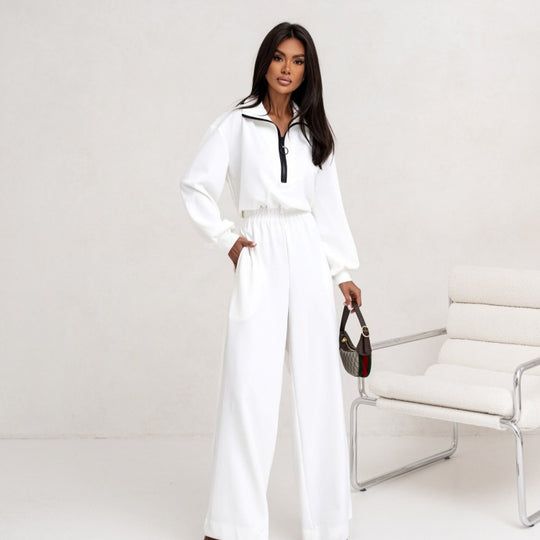 Damen Modischer Jumpsuit mit Stehkragen und Reißverschluss R&B