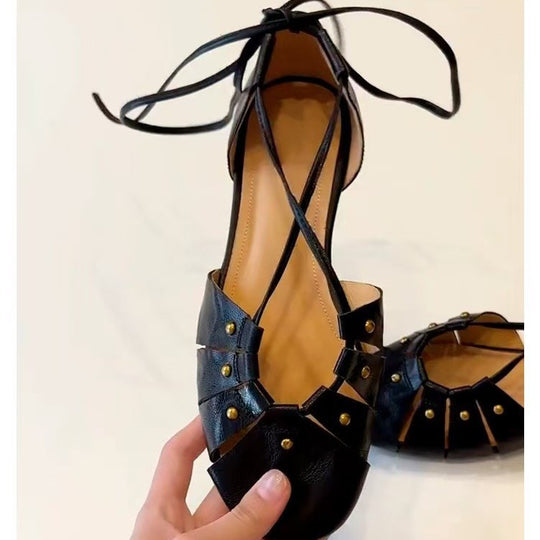 Damen Ballerina-Schuhe mit elegantem Riemendesign und modischen Nieten R&B