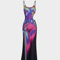 Damen Maxi-Kleid mit kreativen Cut-Out-Details und farbenfrohem Grafikdruck R&B