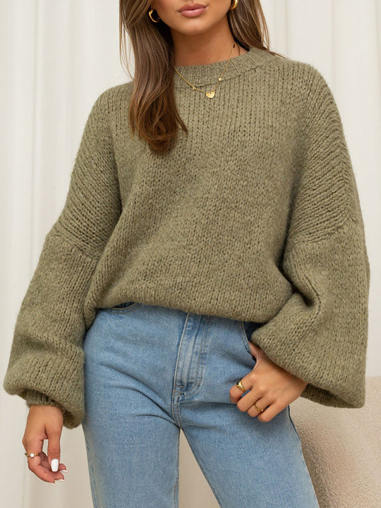Damen gemütlicher Oversize-Pullover mit voluminösen Ärmeln und weichtexturiertem Strick R&B