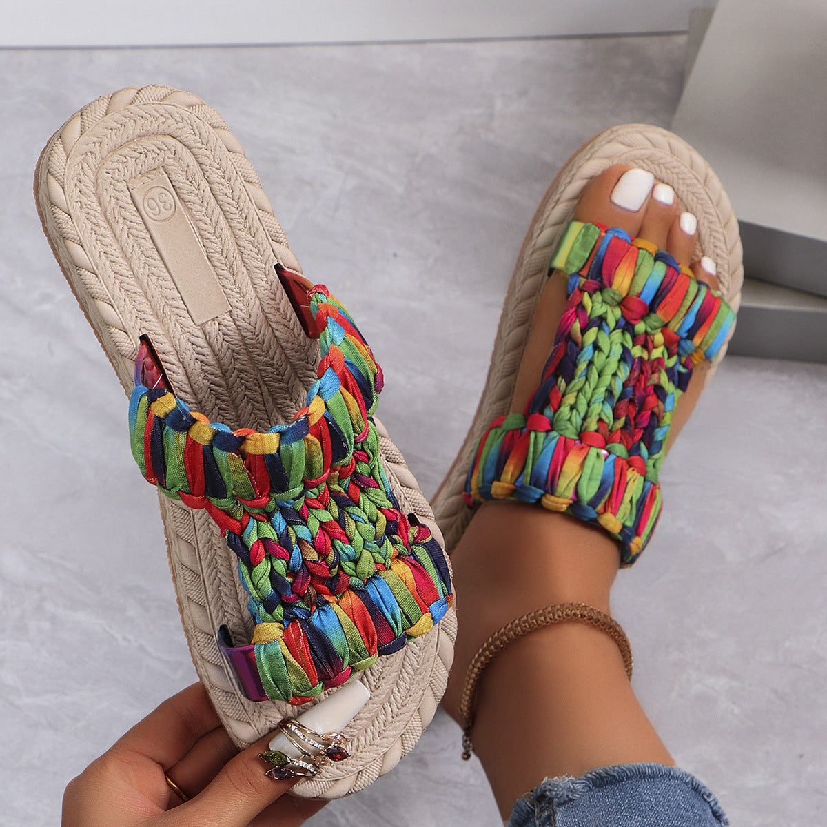 Damen bunte und leichtgewichtige Freizeit-Sandalen mit geflochtenem Obermaterial R&B