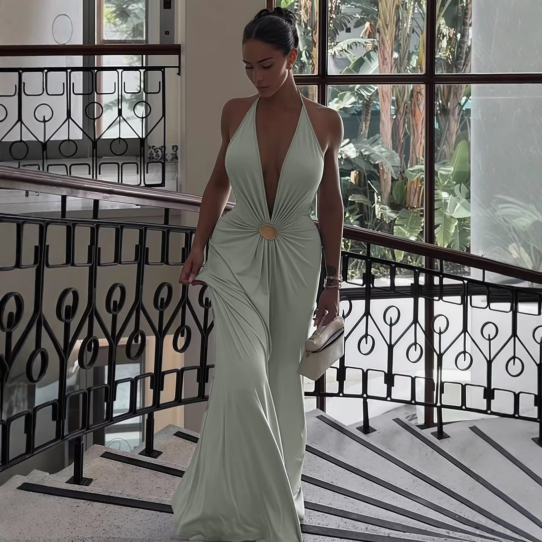 Damen Elegantes Wickelkleid mit tiefer V-Ausschnitt und raffiniertem Gürtel R&B