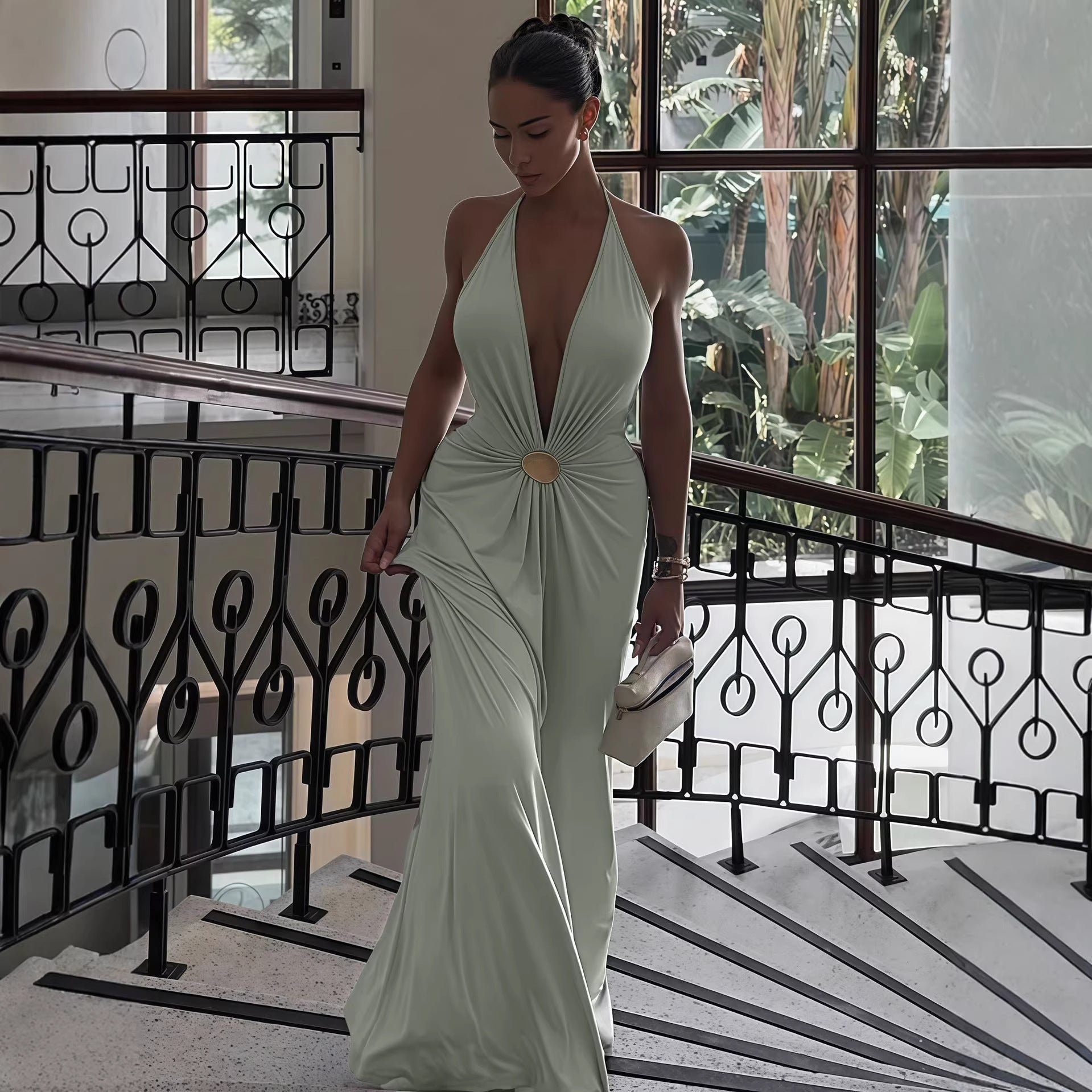 Damen Elegantes Wickelkleid mit tiefer V-Ausschnitt und raffiniertem Gürtel R&B