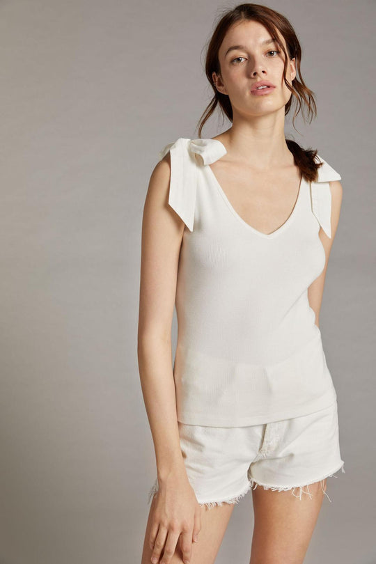 Damen Top mit trendigen Bindeschleifen und Rippstruktur R&B