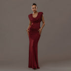 Damen Elegantes Maxikleid mit tiefem V-Ausschnitt und raffinierten Drapierungen