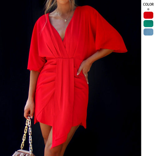 Damen Wickelkleid mit V-Ausschnitt und voluminösen Ärmeln R&B