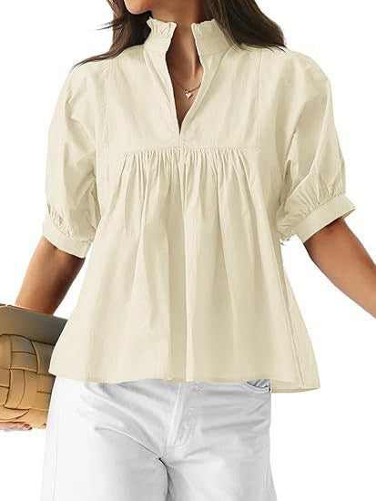 Damen elegante kurzärmlige Bluse mit Rüschendetails und lässigem Schnitt R&B