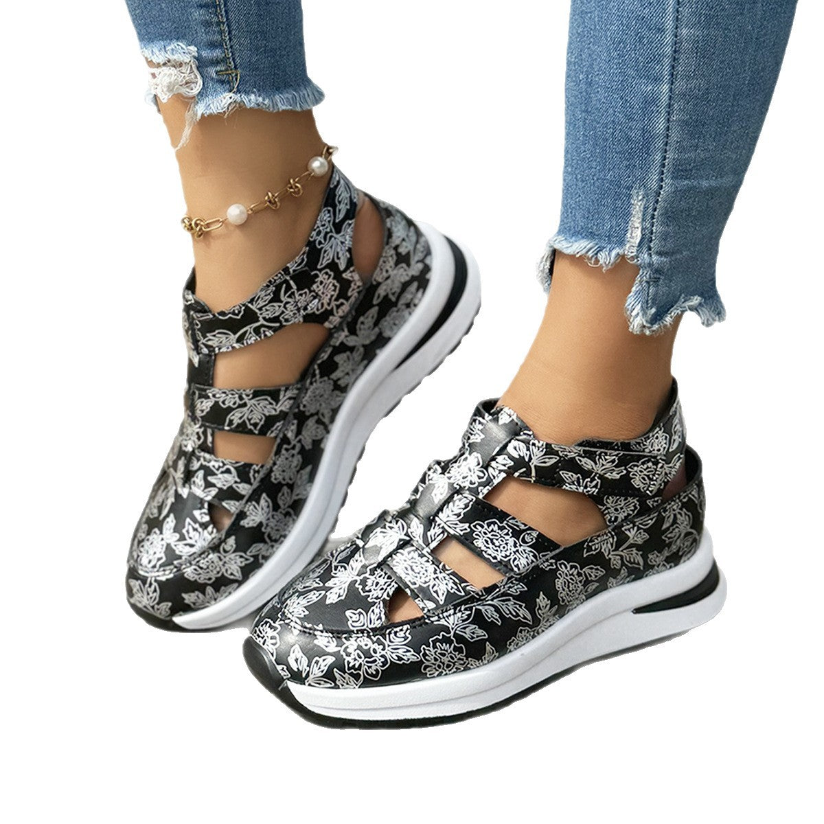 Damen Sportliche Sneaker mit floralem Cut-Out-Design und rutschfester Sohle R&B