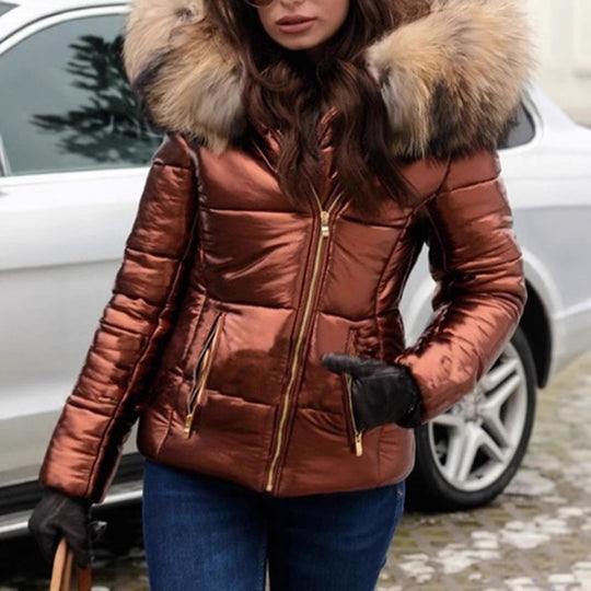 Damen Steppjacke mit luxuriösem Fellkragen und praktischen Taschen R&B