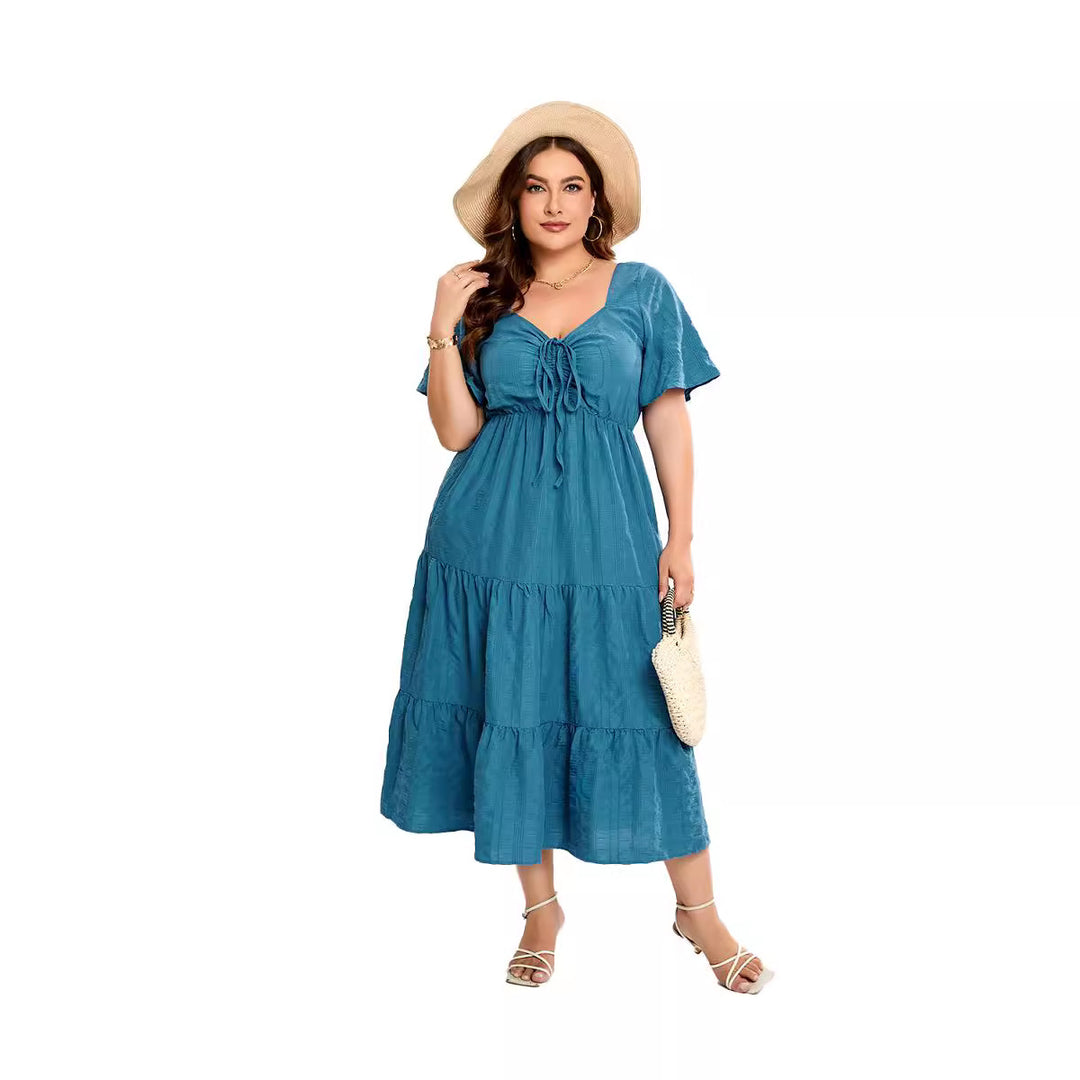 Damen Sommerliches Midikleid mit schmeichelndem Taillenzug und luftigen Ärmeln R&B
