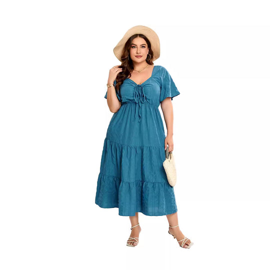 Damen Sommerliches Midikleid mit schmeichelndem Taillenzug und luftigen Ärmeln R&B