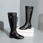Damen Stiefel mit modischem Gurt-Detail und praktischem Reißverschluss R&B