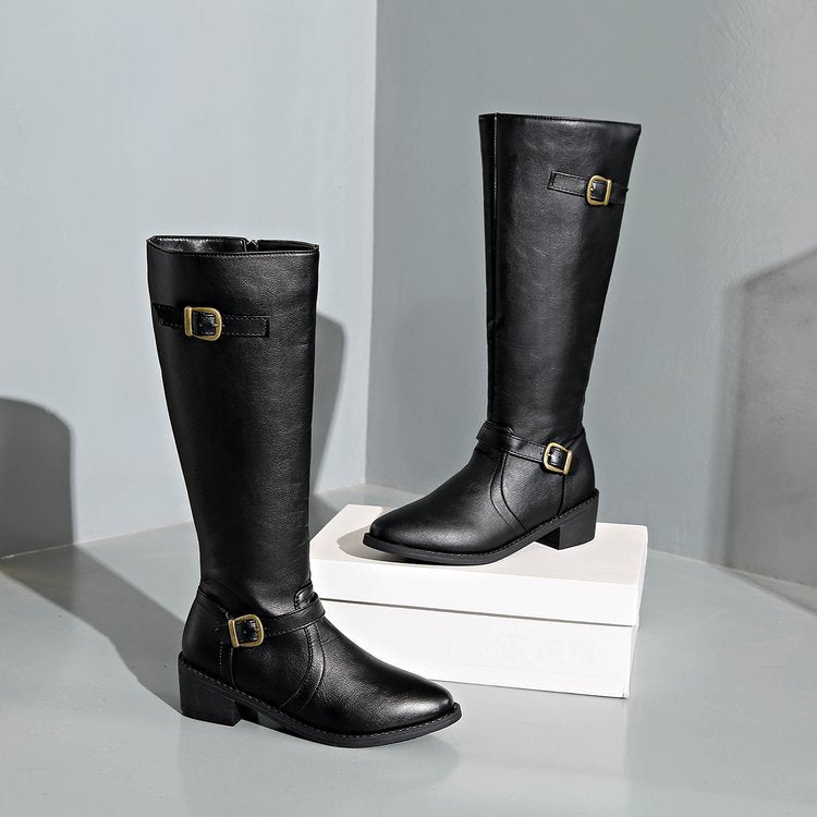 Damen Stiefel mit modischem Gurt-Detail und praktischem Reißverschluss R&B