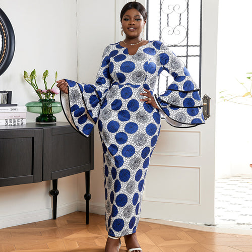 Damen Maxikleid mit eleganten Glockenärmeln und kreativer Punktmusterung R&B