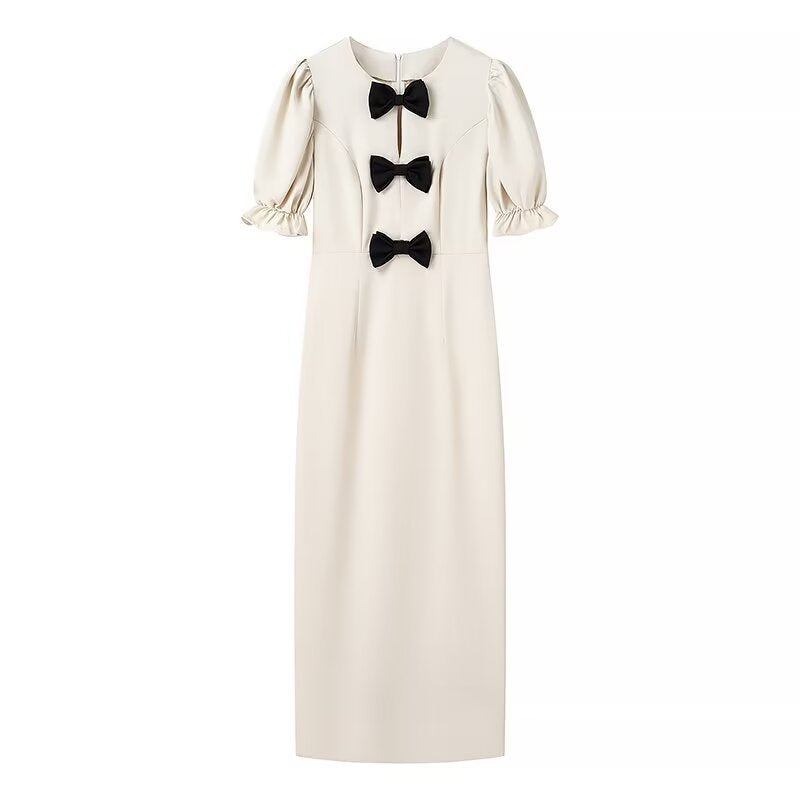 Damen Elegantes Maxikleid mit einzigartigem Schleifendetail und ballonärmeliger Gestaltung R&B