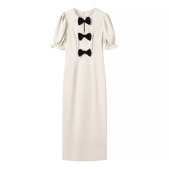 Damen Elegantes Maxikleid mit einzigartigem Schleifendetail und ballonärmeliger Gestaltung R&B