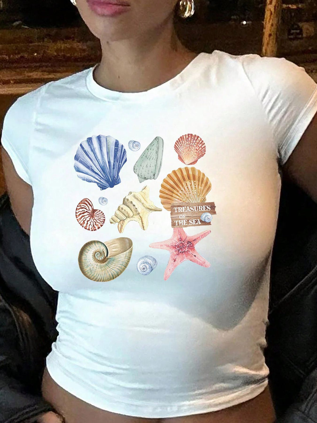 Damen Kurzarm T-Shirt mit auffälligem Motorrad-Design R&B