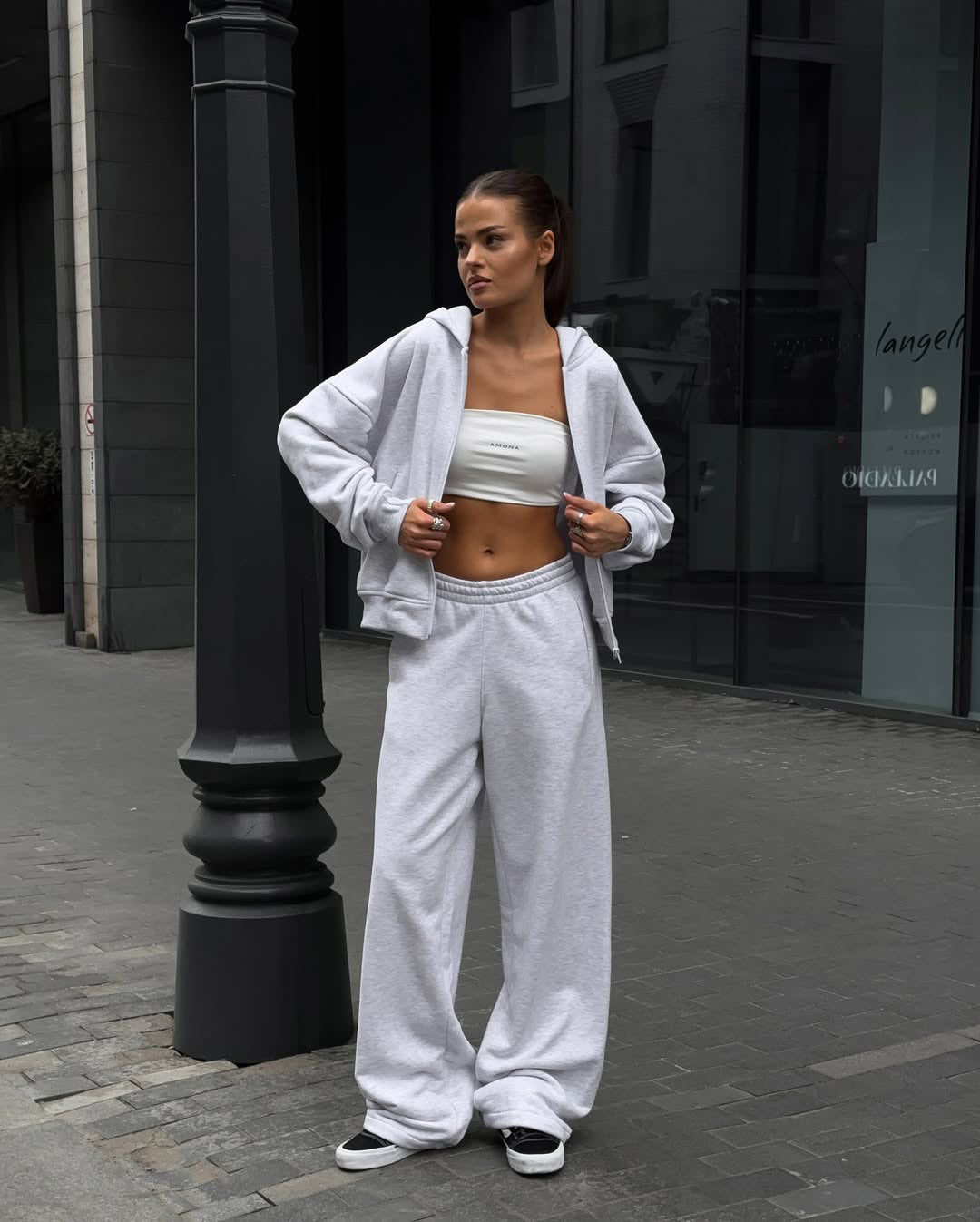Damen lässiges Kapuzensweatshirt und weite Jogginghose-Set R&B