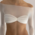 Damen Trendiges Cropped Oberteil mit Raffungen und Off-Shoulder Schnitt R&B