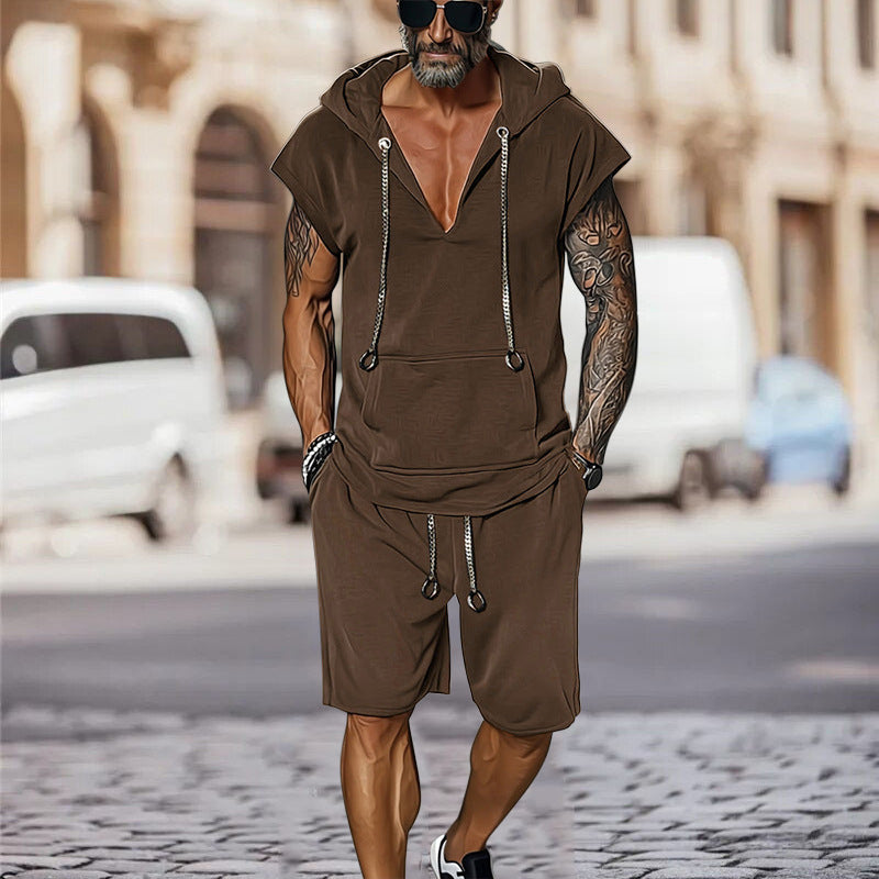 Herren lässiges Freizeit-Set mit stylischem Kapuzen-T-Shirt und Shorts R&B