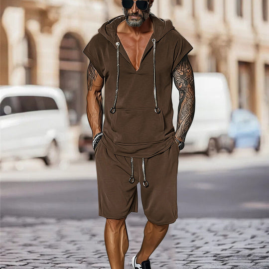 Herren lässiges Freizeit-Set mit stylischem Kapuzen-T-Shirt und Shorts R&B