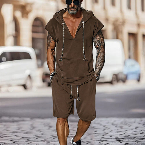 Herren lässiges Freizeit-Set mit stylischem Kapuzen-T-Shirt und Shorts R&B