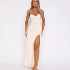 Damen Maxikleid mit raffinierten Rüschen und hohem Schlitz R&B