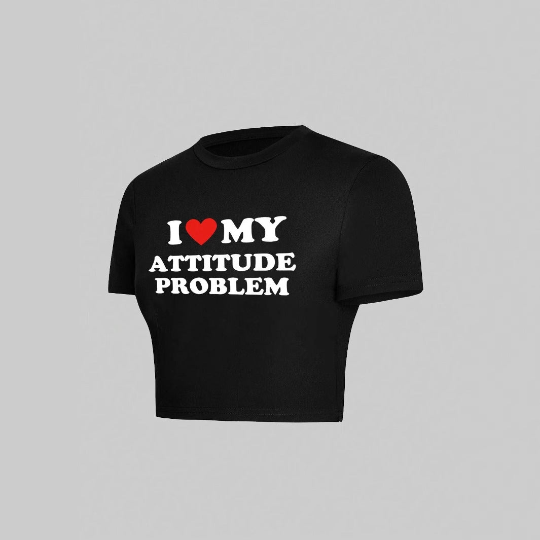 Damen Crop-T-Shirt mit humorvollem Spruch und figurbetontem Schnitt R&B