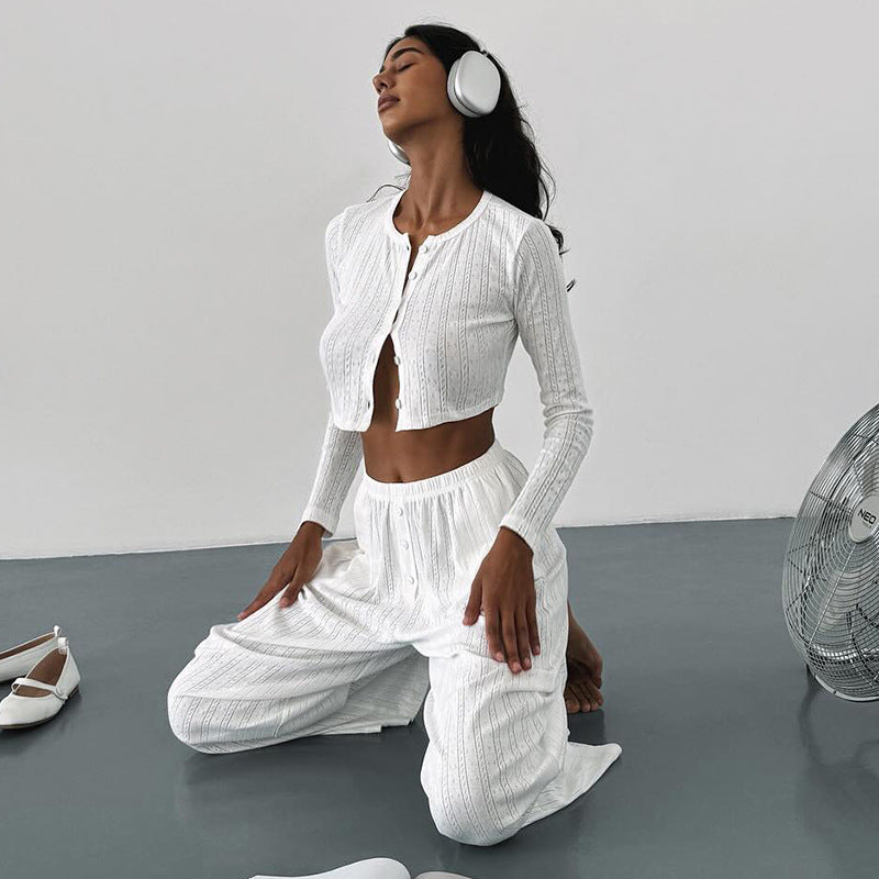 Damen Langarm-Crop-Top mit Knopfleiste und weichem Material R&B