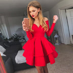 Damen Verspieltes schulterfreies Cocktailkleid mit Volants und tiefem V-Ausschnitt R&B