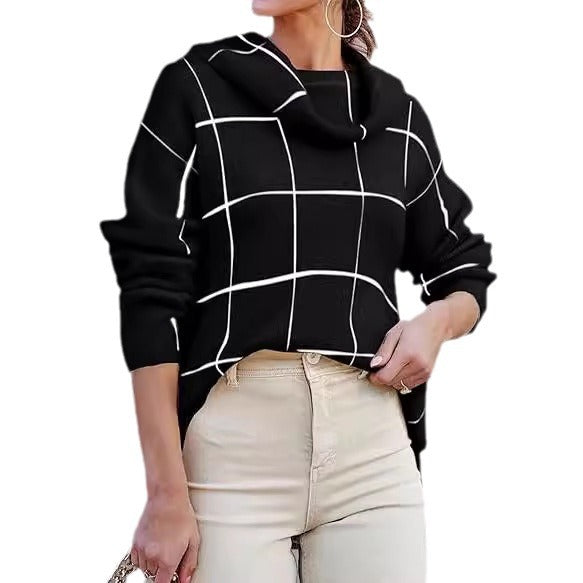 Damen Kariertes Hoodie mit Taschen und lässigem Schnitt R&B