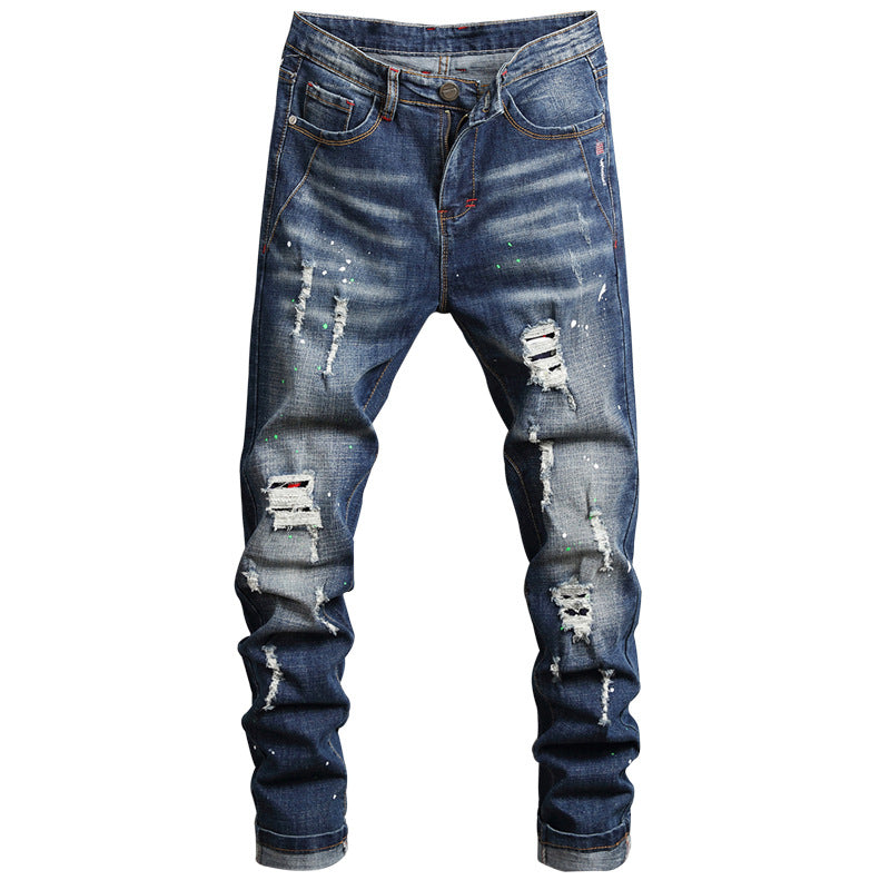 Herren Ripped Denim-Jeans mit kontrastierenden Details und schmalem Schnitt R&B