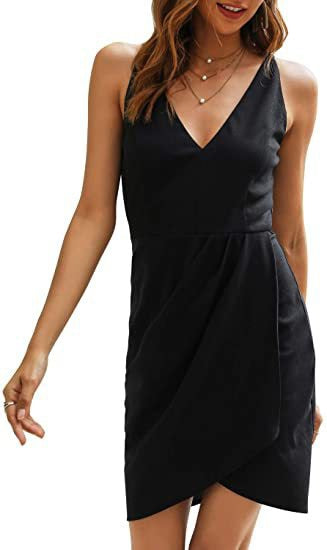 Damen Kurzes Wickelkleid mit V-Ausschnitt und asymmetrischem Saum R&B