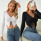 Damen Langarm Crop-Top mit in sich gedrehtem Design
