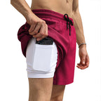 Herren nan zweilagige Schwimmshorts mit innerer Kompressionshose und seitlicher Smartphone-Tasche R&B