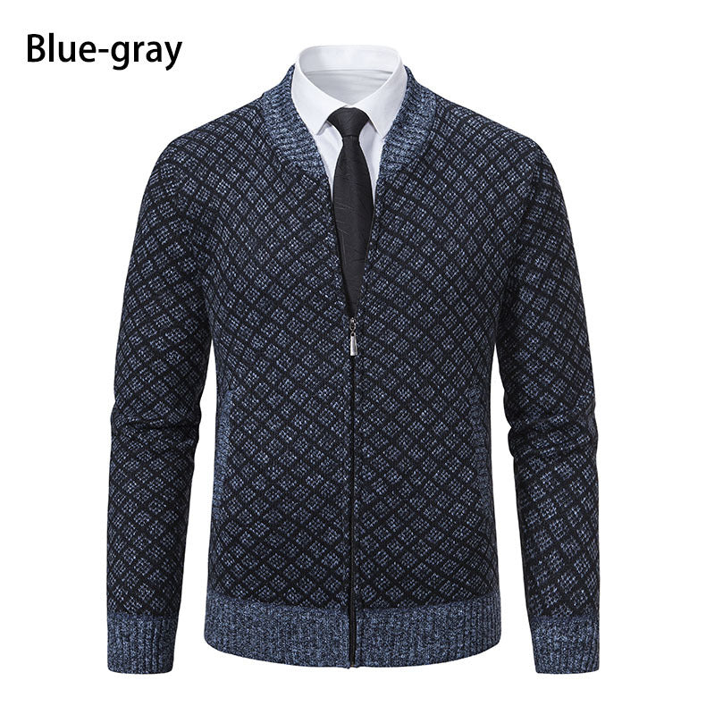 Herren modische Strickjacke mit modernem Zopfmuster und Reißverschluss R&B