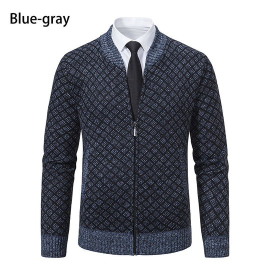 Herren modische Strickjacke mit modernem Zopfmuster und Reißverschluss R&B