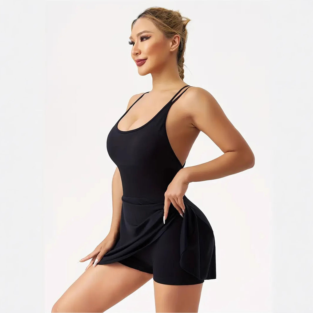 Damen Trägersommerkleid mit körperbetontem Oberteil und fließendem Rock R&B