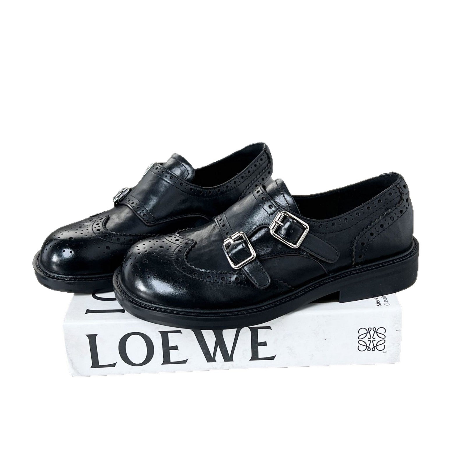 Damen Elegante Mokassins mit doppeltem Schnallenverschluss und feinem Broguemuster R&B