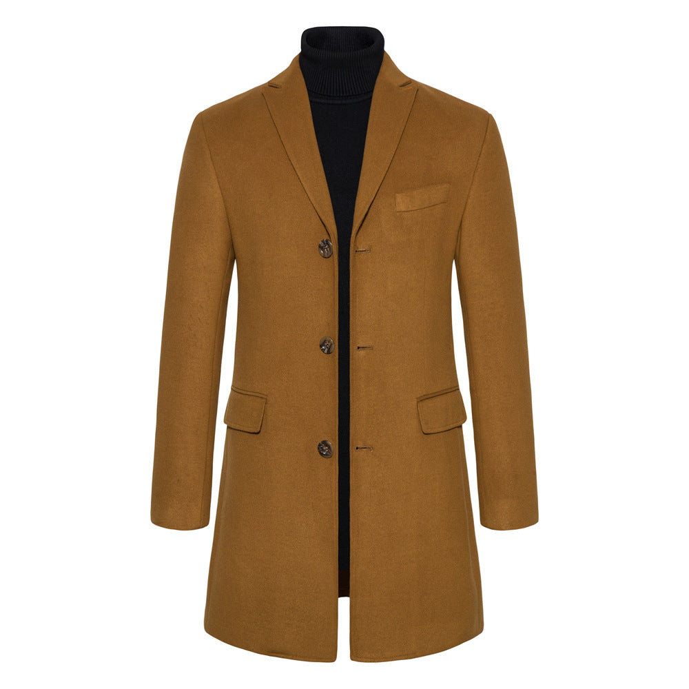 Herren eleganter Wollmantel mit modernem Schnitt und praktischen Taschen