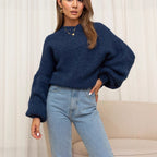 Damen lässiger Strickpullover mit voluminösen Ärmeln und modernem Design R&B