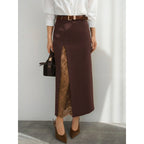 Damen Eleganter Maxirock mit transparentem Spitzeneinsatz und seitlichem Schlitz R&B