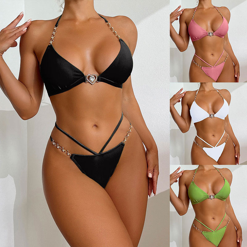 Damen Triangel-Bikini mit verstellbaren Trägern und glamourösem Schmuckbesatz R&B
