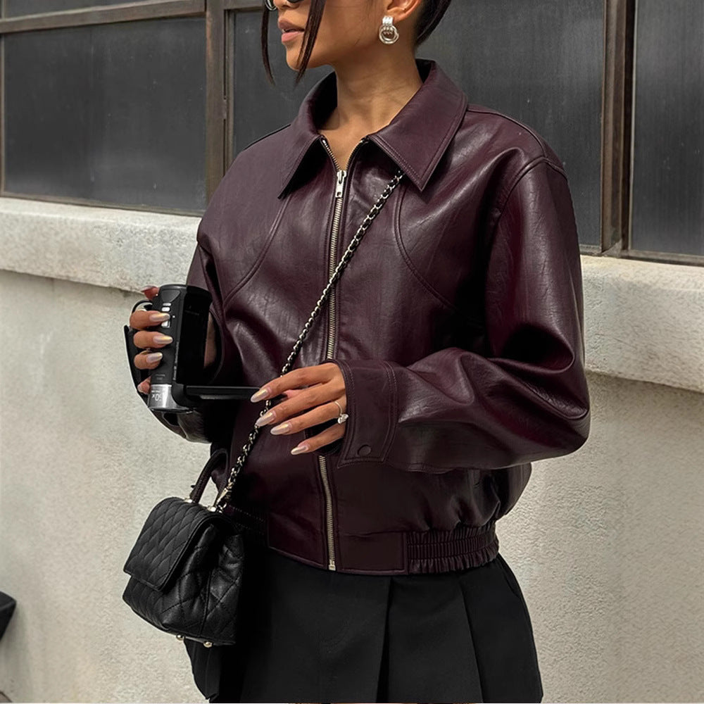 Damen Kunstlederjacke mit modischem Oversize-Schnitt und elastischem Bund R&B