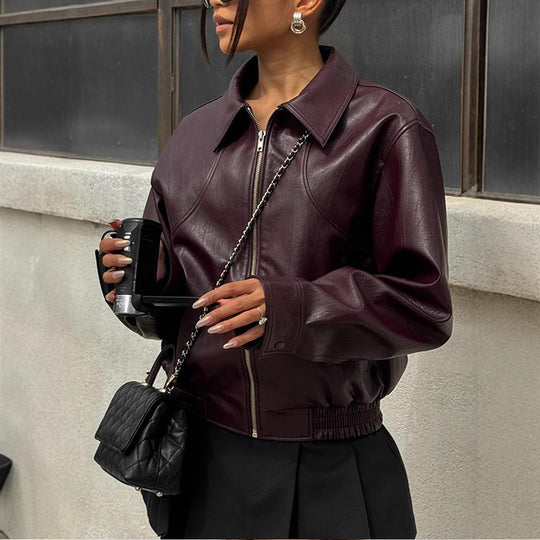 Damen Kunstlederjacke mit modischem Oversize-Schnitt und elastischem Bund R&B