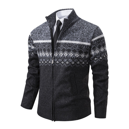 Herren Strickjacke mit modernem Muster und hohem Kragen R&B
