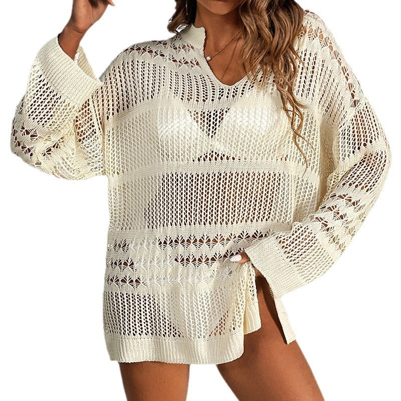 Damen moderner Strickpullover mit transparentem Design R&B
